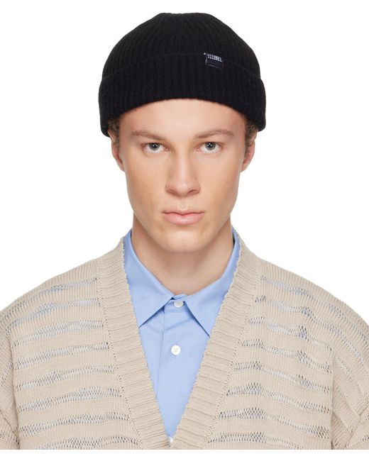 MM6 by Maison Margiela Black Ribbed Logo-Patch Beanie for men