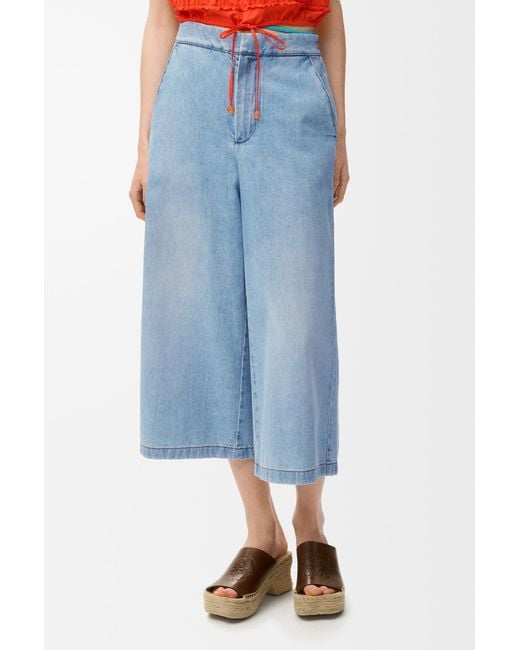 Loewe Blue Topstitched Anagram Cropped Jeans
