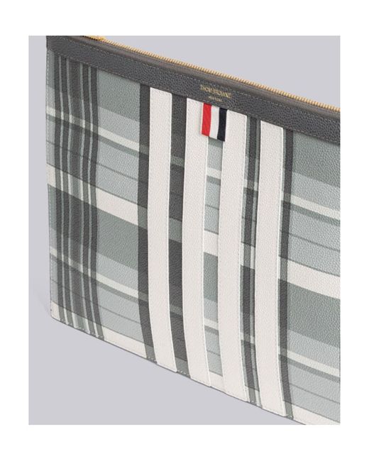 Thom Browne Gray Checkered Zipped Clutch Bag for men