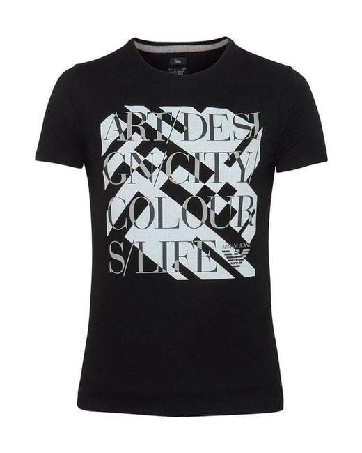 Armani Jeans Black Printed T-Shirt With Round Neck for men