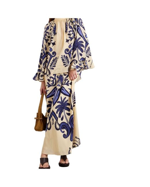 Johanna Ortiz Blue Silk Crepe De Chine Blouse