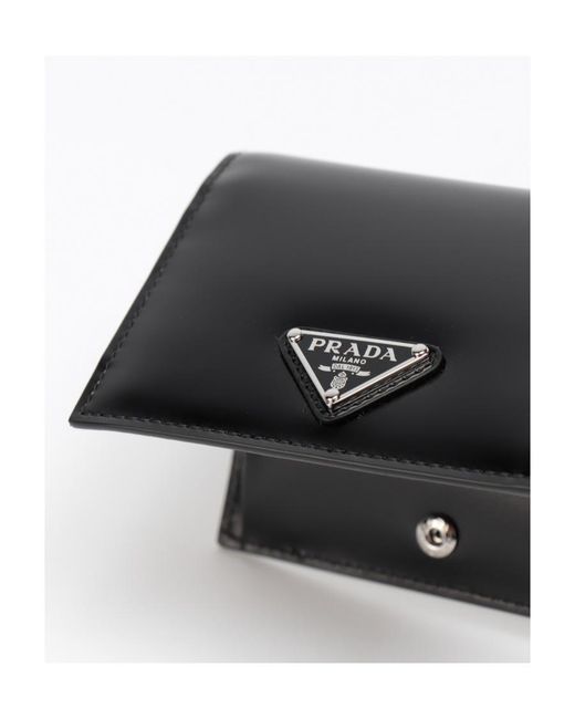 Prada Black Logo Plaque Bi-Fold Wallet