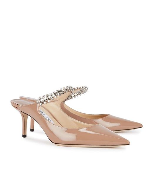 Jimmy Choo Natural Bing 65 Embellished Leather Mules