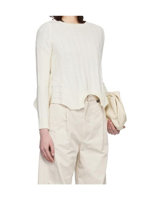 MM6 by Maison Margiela White Ribbed Peplum-Hem Sweater
