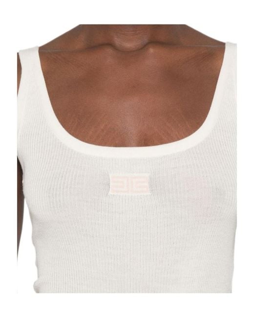 Elisabetta Franchi White Ribbed-Knit Logo-Patch Vest