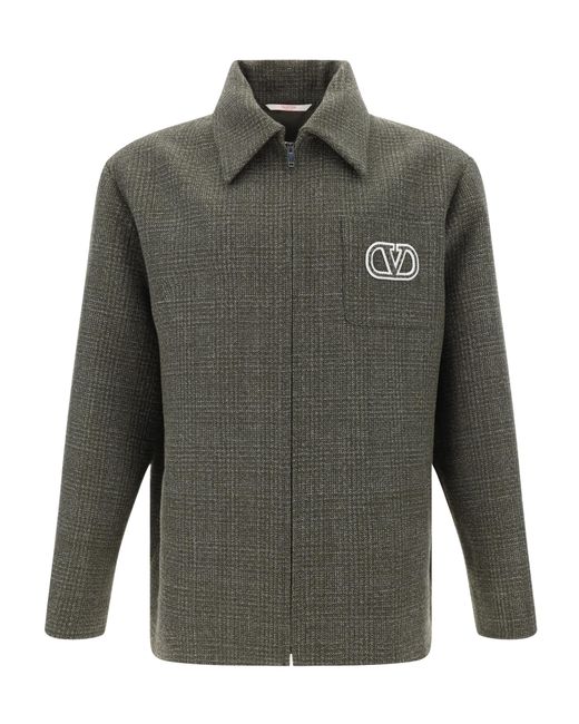 Valentino Green Logo Embellished Zip-Up Coat for men