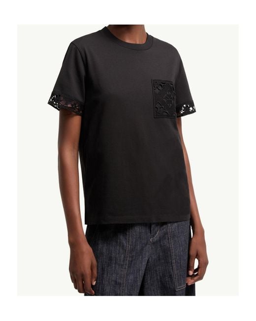 Moncler Black Lace-Trim Pocket T-Shirt
