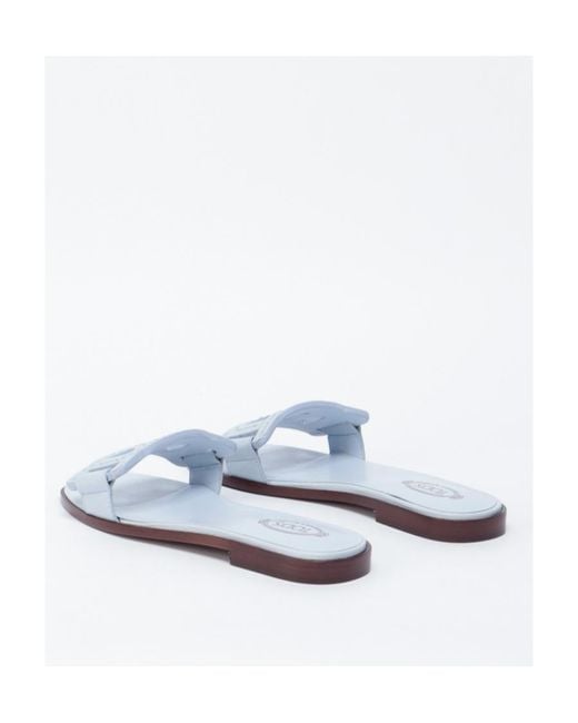 Tod's White Leather Chain-Motif Sandals