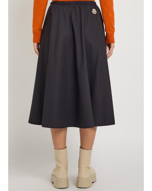 Moncler Black Drawstring Cotton-Blend Poplin Midi Skirt