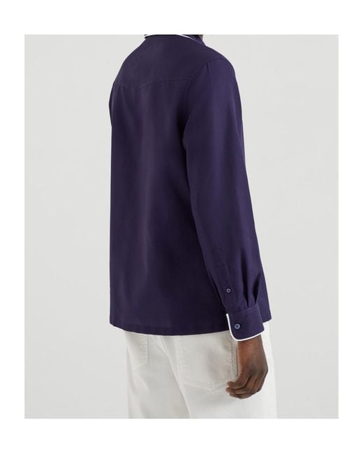 Brunello Cucinelli Blue Contrast-Trim Shirt for men