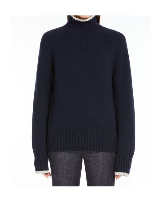 Max Mara Blue Wool And Cashmere Turtlenecks