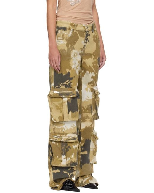 Blumarine Natural Camouflage Printed Straight Leg Cargo Jeans