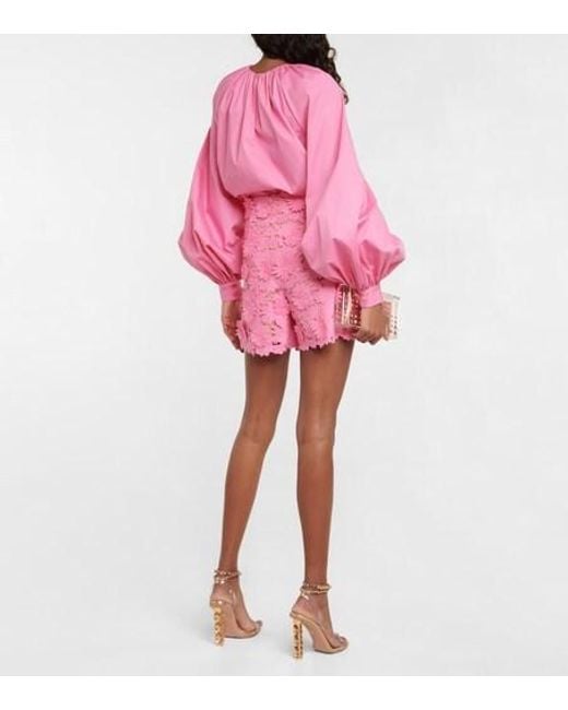 Oscar de la Renta Pink Floral Lace Shorts