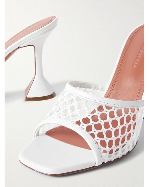 AMINA MUADDI White Round Toe. Lace-Up Front. Stiletto Heel