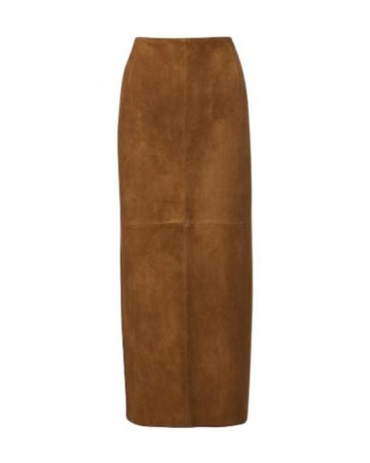 Nour Hammour Brown Selly Suede Midi Skirt