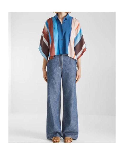 Fendi Blue Striped Cropped Shirt