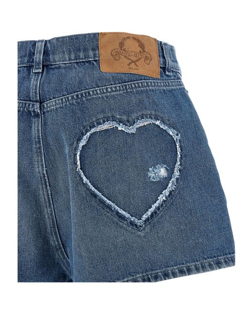 Moschino Blue Heart Distressed Denim Shorts