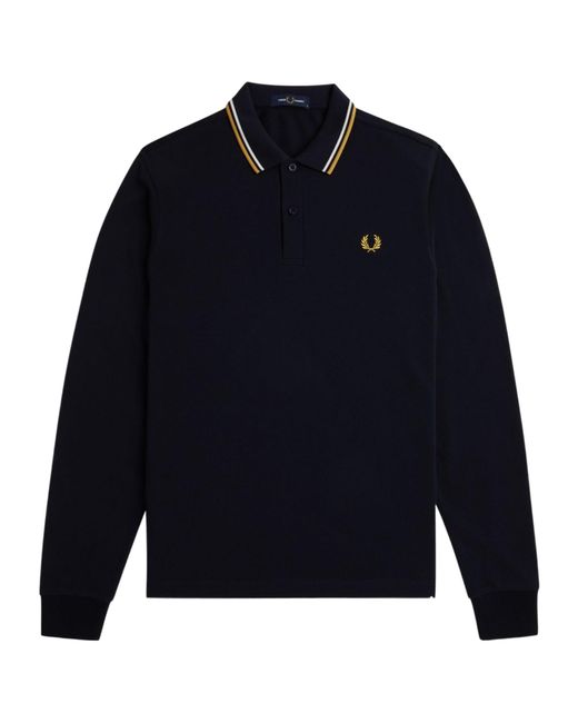 Fred Perry Blue Logo-Embroidered Long-Sleeved Polo Shirt for men