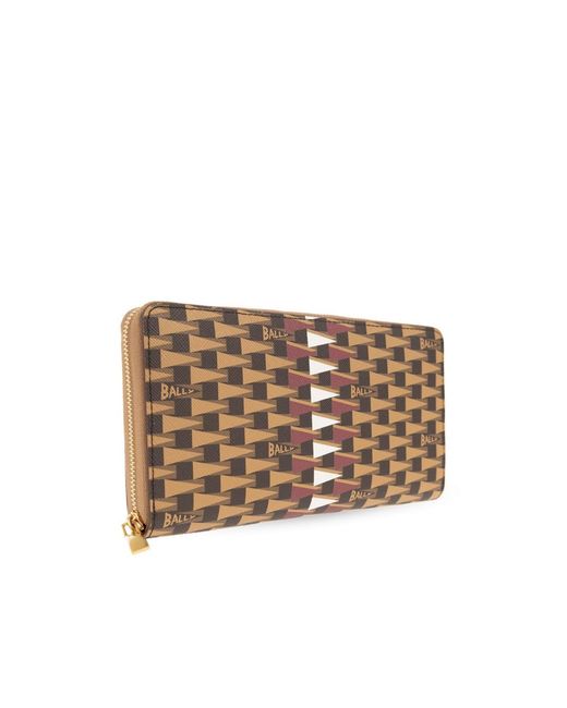 Bally Brown Monogrammed Zipped Wallet for men