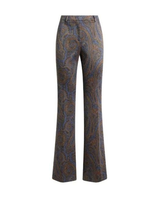 Etro Gray Fit-And-Flare Cotton-Blend Jacquard Trousers With Paisley Motif