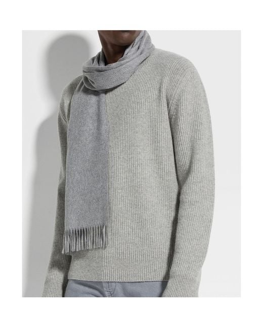 Zegna Gray Oasi Fringed Scarf for men