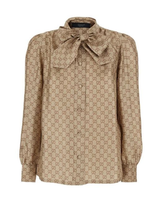 Gucci Natural Printed Long-Sleeve Twill Shirt
