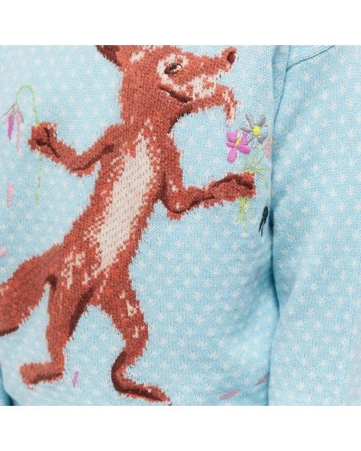 Maison Kitsuné Blue Flower Fox Intarsia-Knit Sweater for men