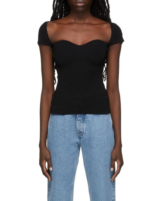 Khaite Black Ista Cap-Sleeved Knitted Top