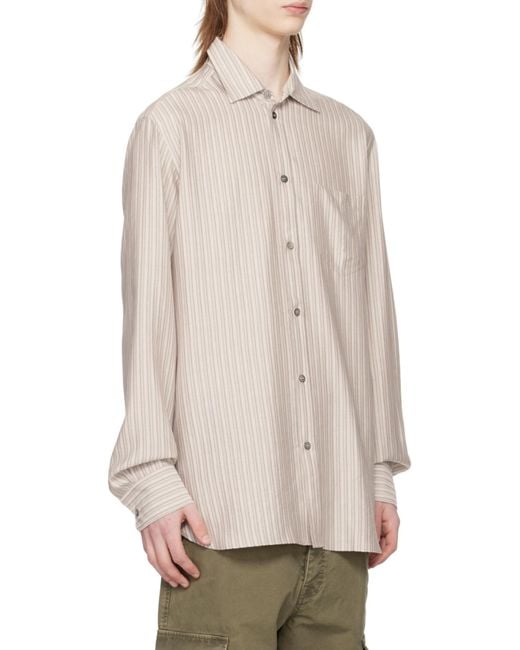 Golden Goose Deluxe Brand Natural Viscose-Blend Linen Shirt With Striped Pattern for men