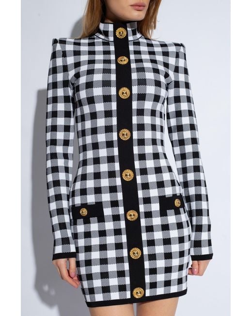 Balmain White Gingham Fine Knit Dress