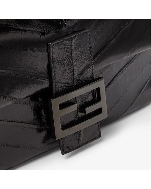 Fendi Black Baguette 26424 Inlaid Hagfish Leather Bag