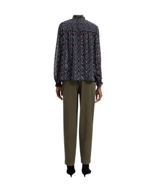 Boss Blue Benvylla Shirred-Detail Patterned Blouse