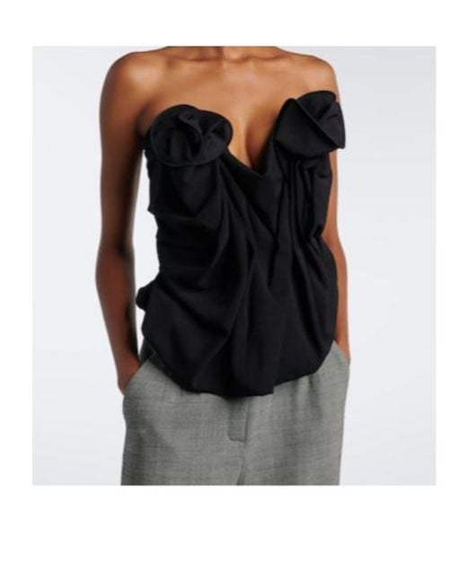 Magda Butrym Black Floral-Appliqué Wool-Blend Top