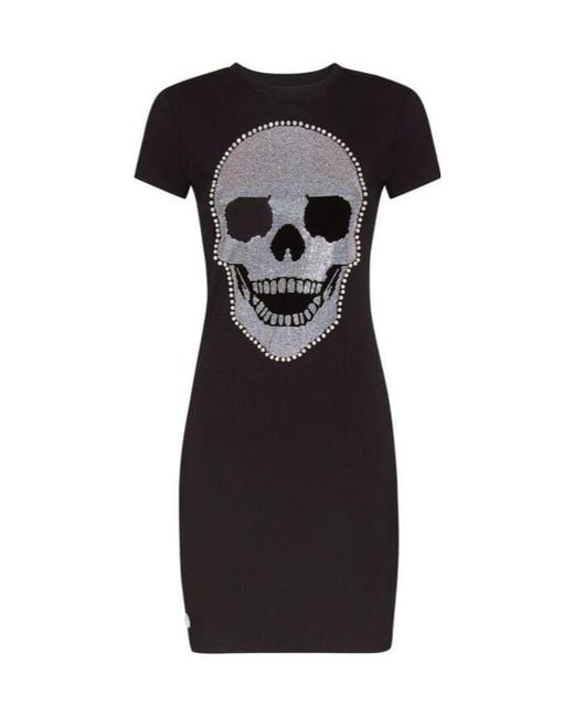 Philipp Plein Black Logo Details T-Shirt Dress