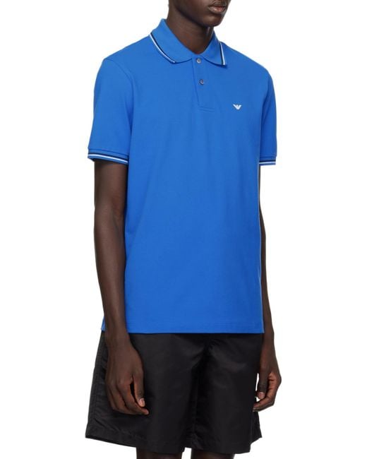 Emporio Armani Blue Logo Printed Short Sleeved Polo Shirt for men