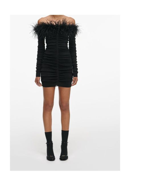 Self-Portrait Black Feather Ruched Mini Dress