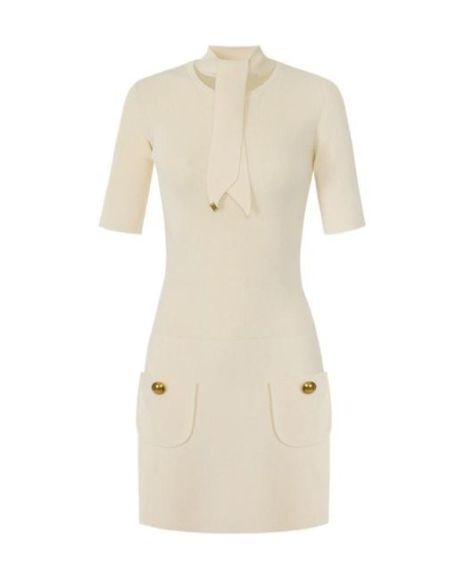 Elisabetta Franchi Natural Ribbed Mini Knitted Dress