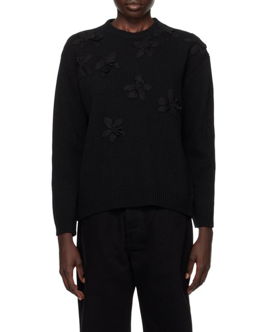 Valentino Black Floral Embellished Crewneck Jumper