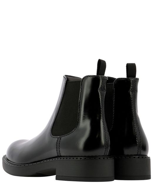 Prada Black Brushed Leather Chelsea Boots for men