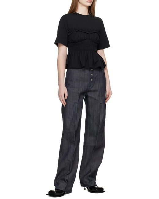 CECILIE BAHNSEN Black Vilde Smocked Peplum T-Shirt