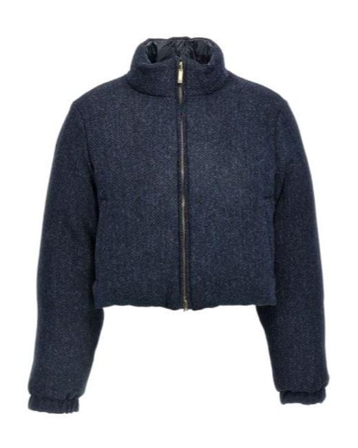 Thom Browne Blue Herringbone Reversible Down Jacket
