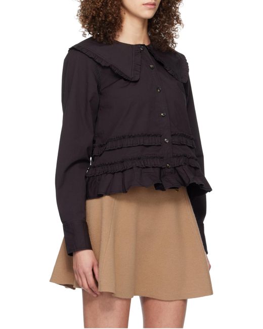 Ganni Black Long-Sleeved Ruffled Shirt