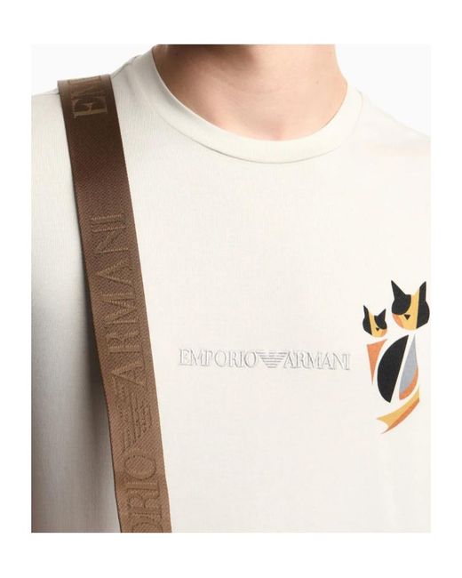 Emporio Armani White Logo Embroidered Crewneck T-Shirt for men