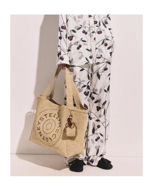 Stella McCartney Natural Logo Embroidered Top Handle Bag