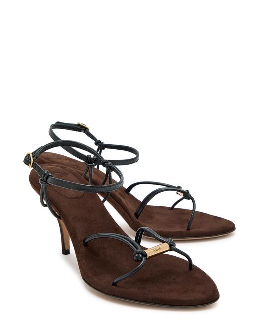 Chloé Brown Solid Leather And Suede Sandals