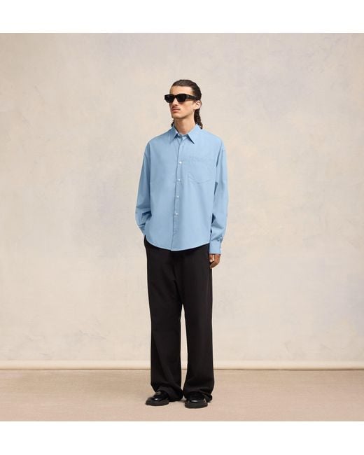 AMI Blue Ami De Coeur Embroidered Long-Sleeved Shirt for men