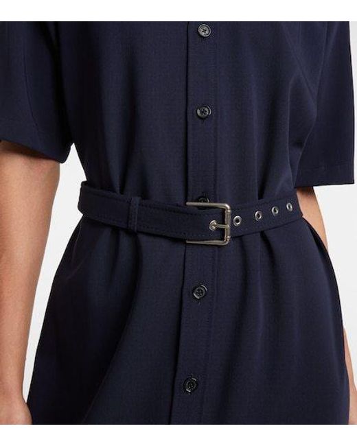 Ralph Lauren Blue Belted Wool Midi Dress