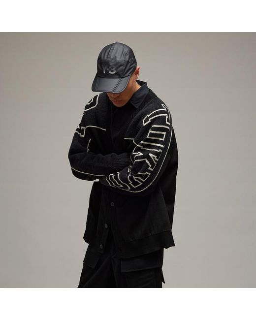 Y-3 Black Logo Intarsia-Knit V-Neck Buttoned Cardigan for men