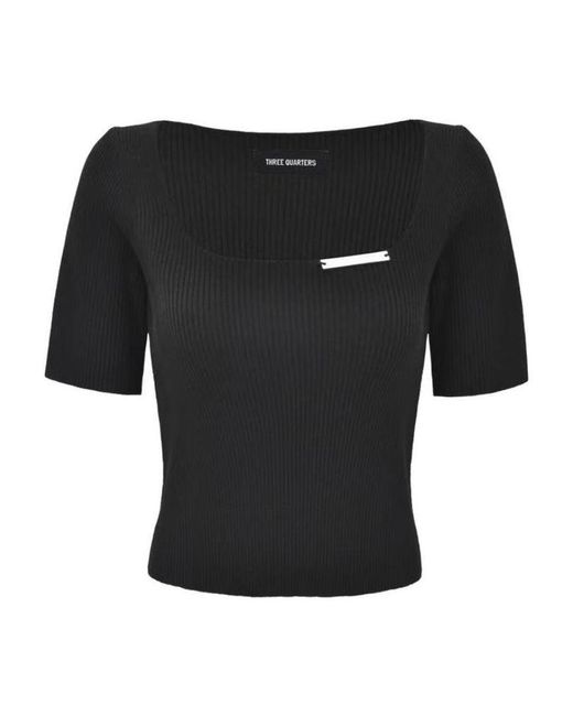 THREE QUARTERS Black Logo Knitted Pullover
