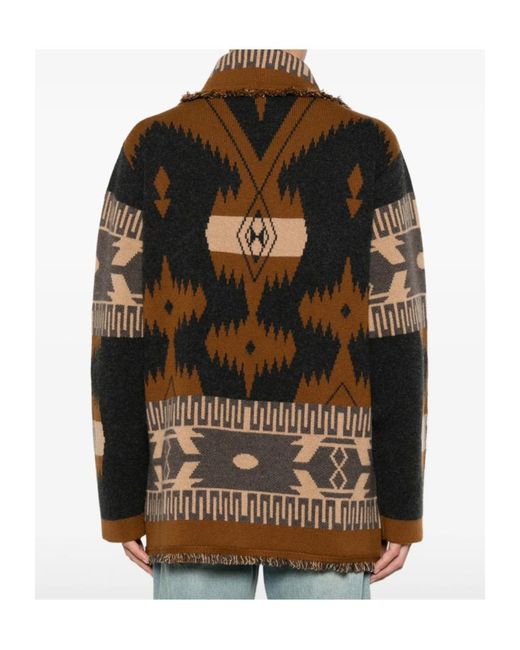 Alanui Brown Jacquard-Knit Fringed Cardigan for men